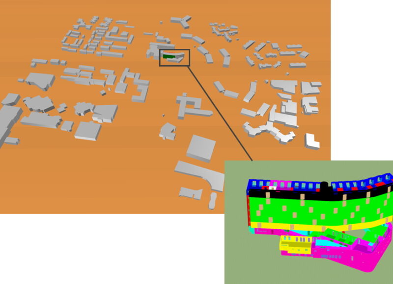 Urbawind and Pleiades modeling of the area and of the building